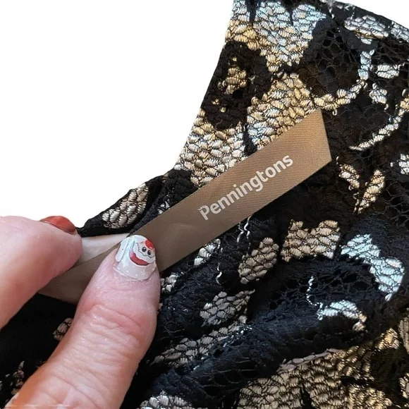 Pennington’s Cocktail Lace Floral Silver/White/Black Stretchy Dress-Size 1X - Picture 12 of 14